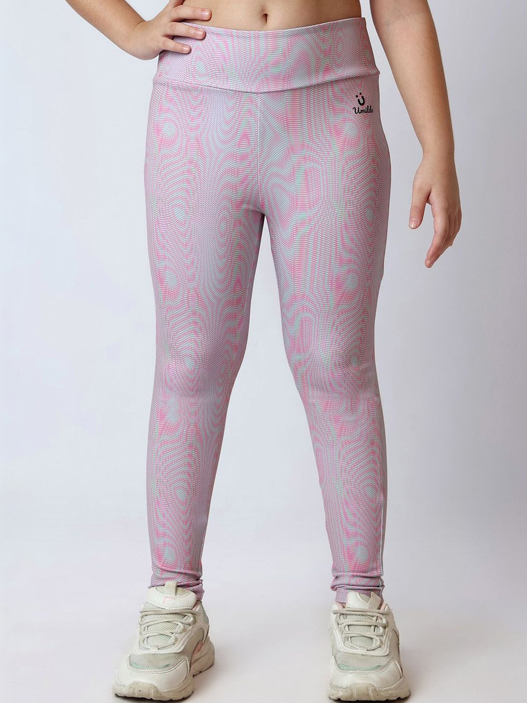 UMILDO Girls Printed Skinny-Fit High-Rise Ankle-Length Gym Tights