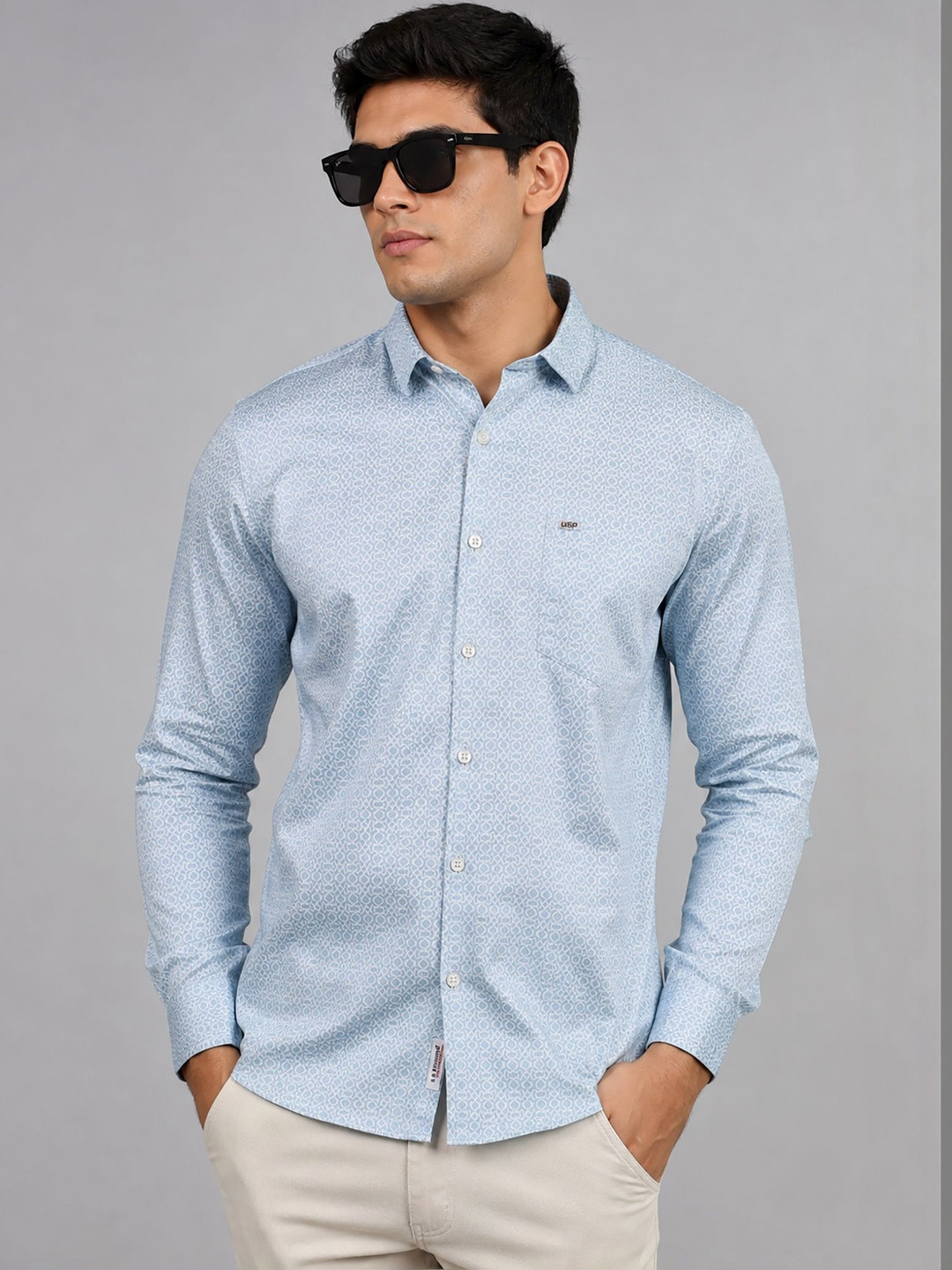 U.S. PITCHERS Men Smart Slim Fit Printed Casual Shirt