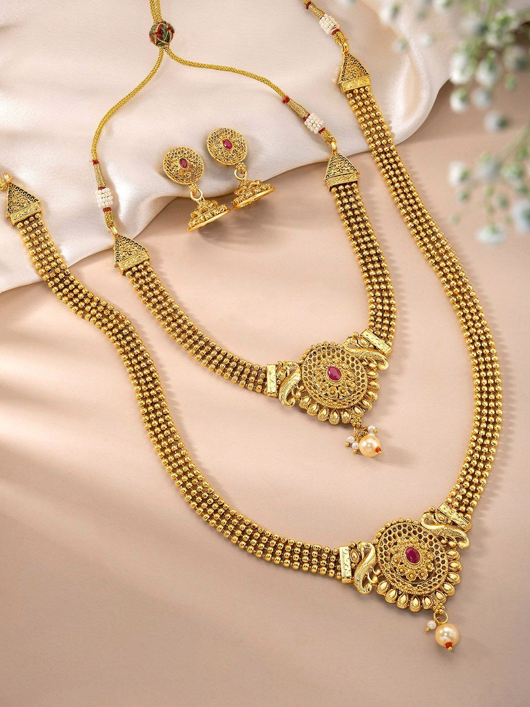 Peora Gold-Plated Stone-Studded Necklace and Earrings
