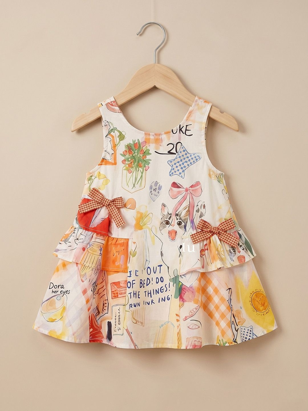 YK Girls Graphic Printed Sleeveless A-Line Midi Dress