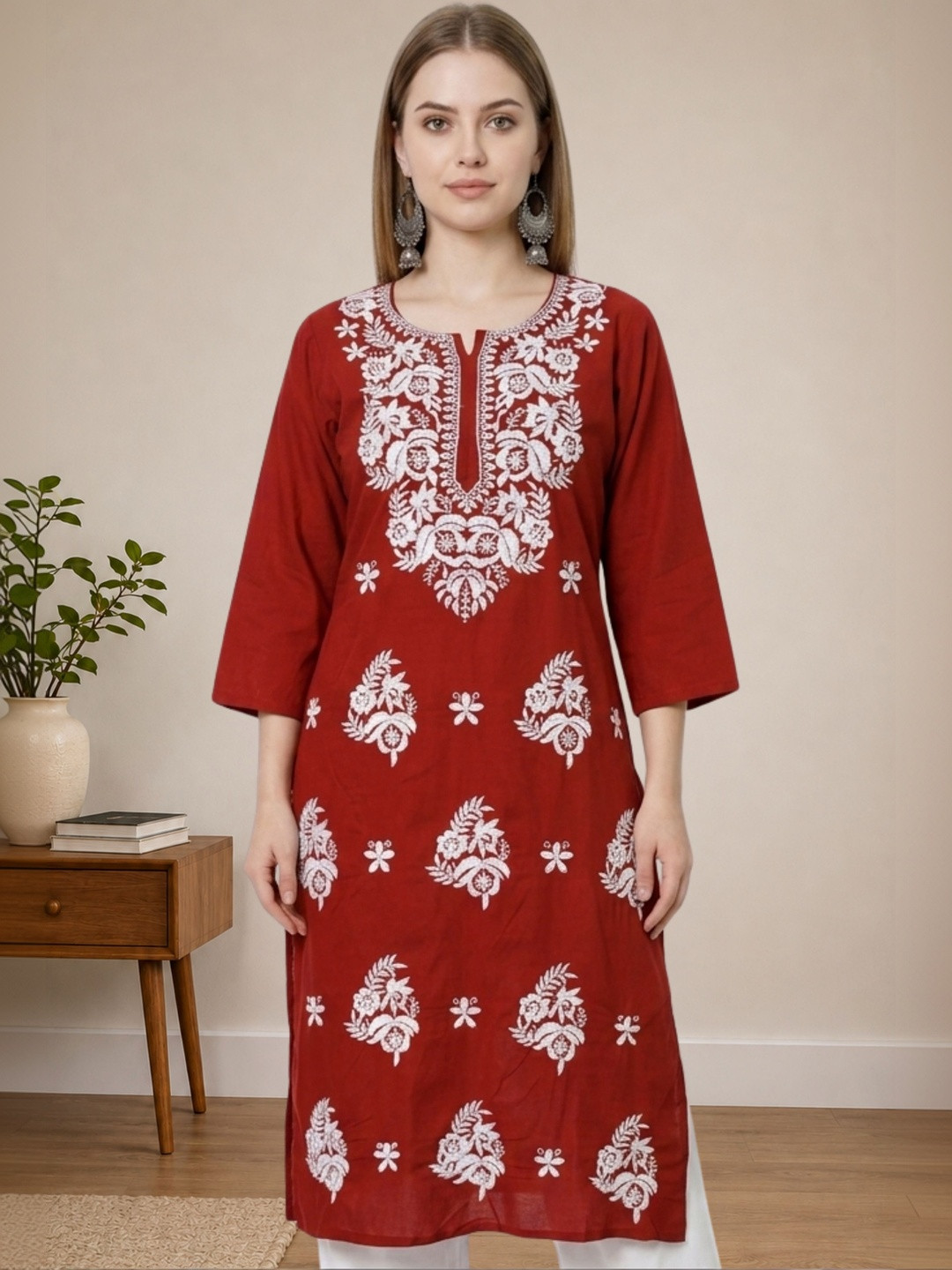 myplusfashion Ethnic Motifs Embroidered Chikankari Chikankari Kurti