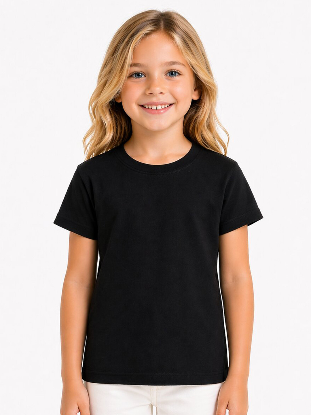DYCA Girls Solid Round Neck Cotton T-shirt