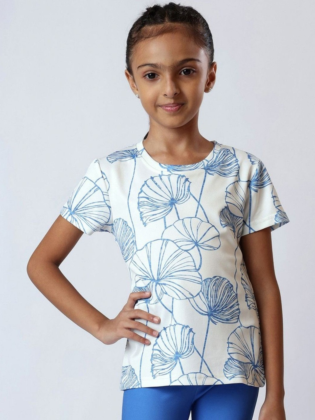 UMILDO Girls Floral Printed Dri-FIT Round Neck Short Sleeves Regular Fit T-Shirt