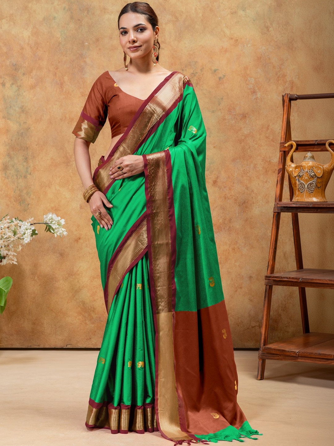 Dhaaga Ghar Ethnic Motifs Zari Silk Cotton Handloom Paithani Saree