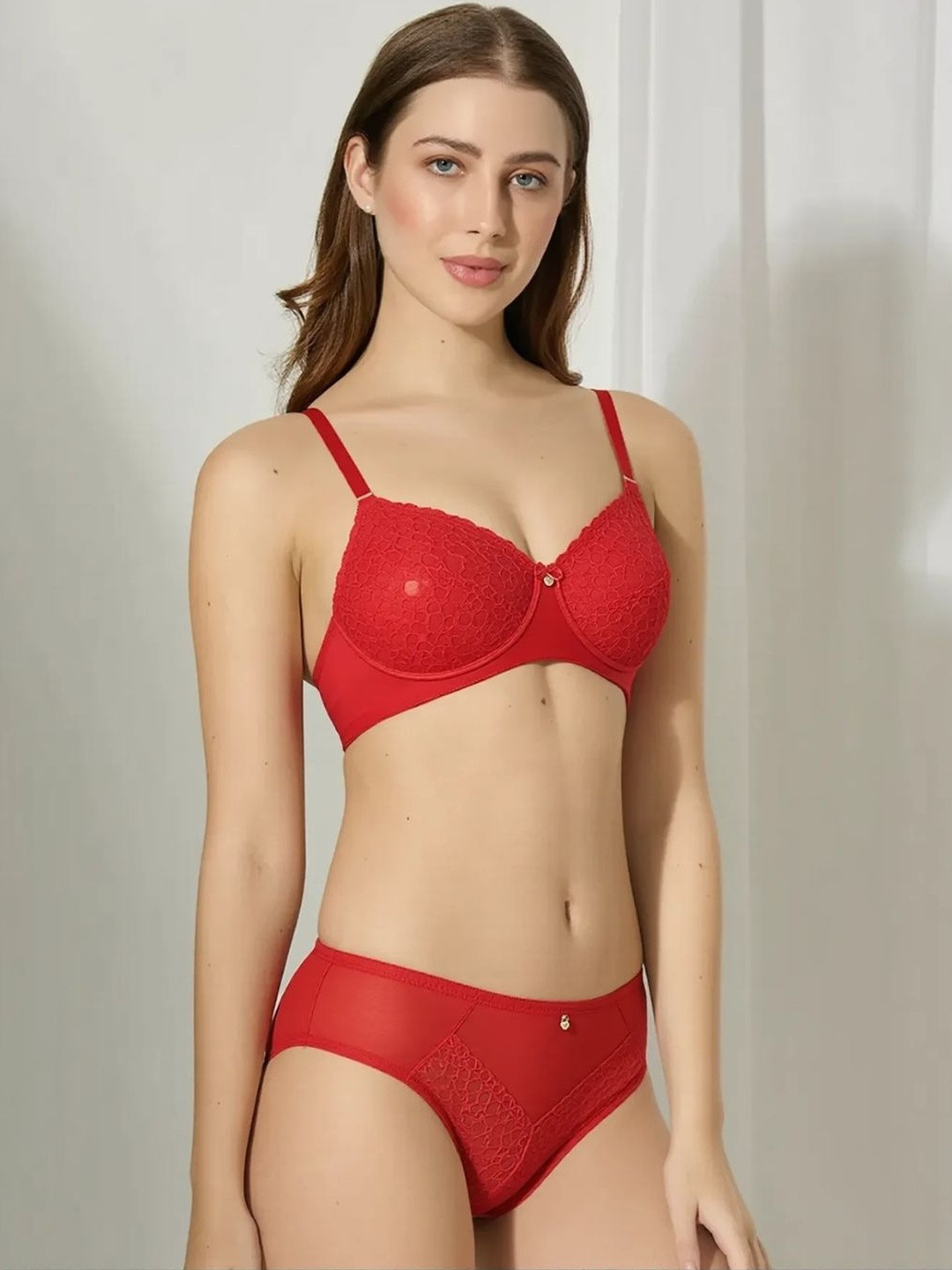 adornstar Lace Lightly Padded and Non-Wired Mid-Rise Lingerie Set