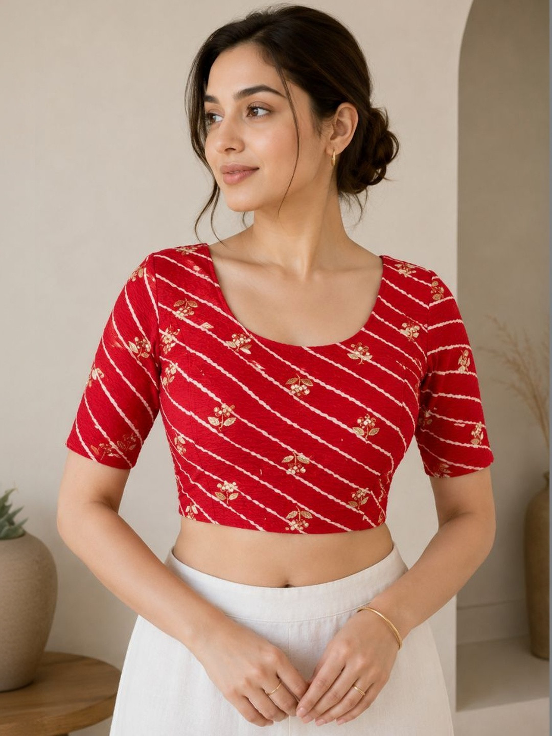 OLWAZE Cotton Printed Saree Blouse