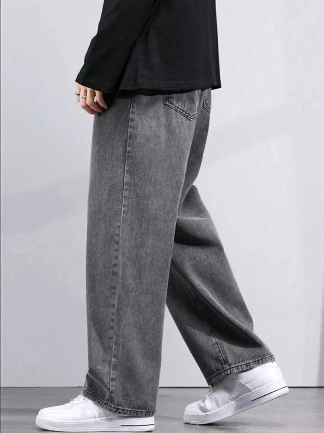 GARTEEN Men Wide Leg Mid-Rise Dark Shade Stretchable Jeans