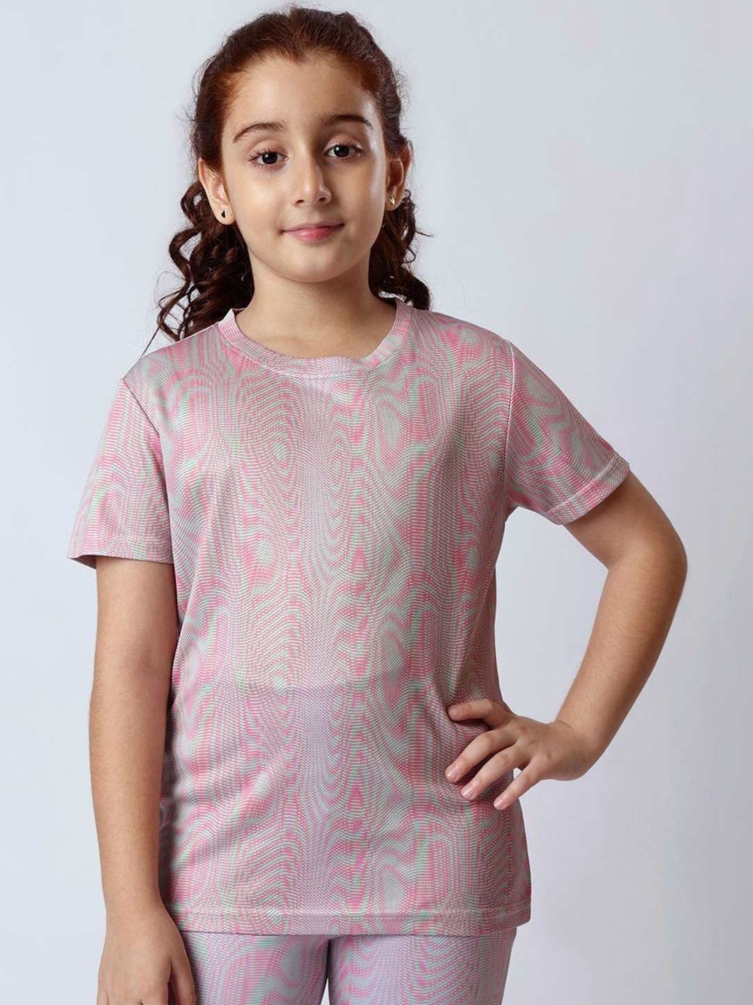 UMILDO Girls Abstract Round Neck Regular Sleeves Dri-FIT Regular Fit Running T-shirt