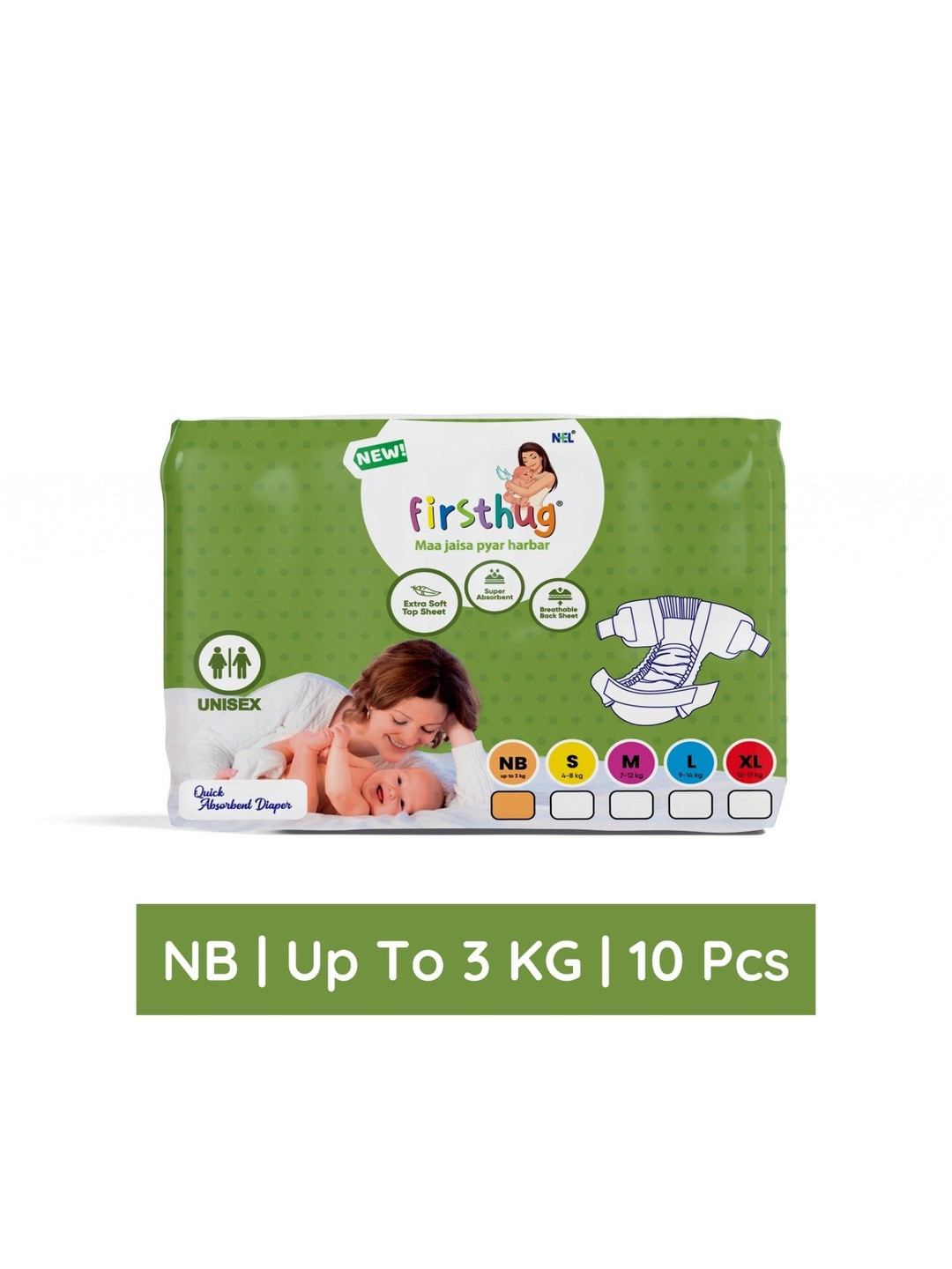 Firsthug Baby Leak Protection Tape Style Diaper - New Born - 10 Pcs