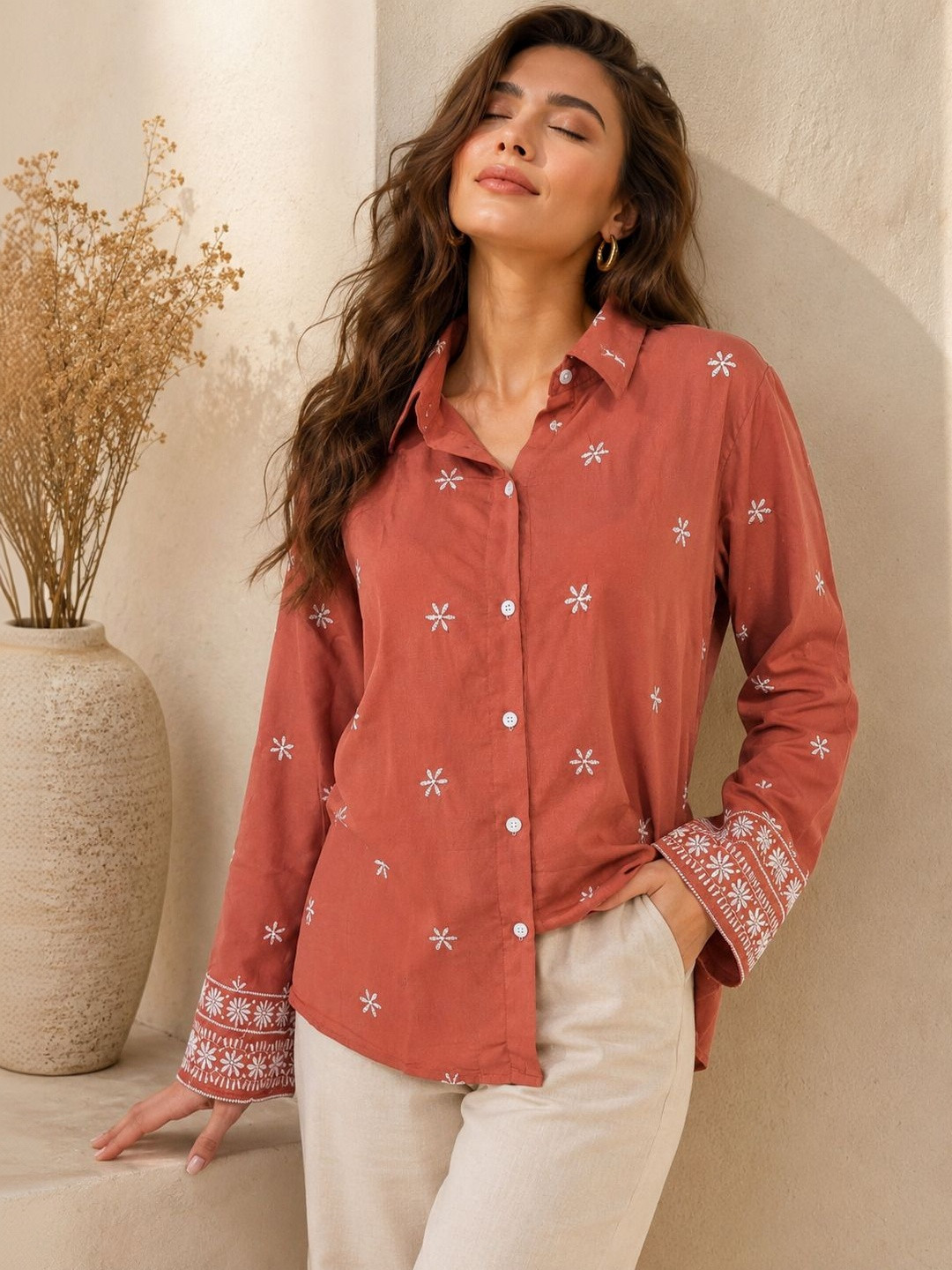 Tzelynn Women Floral Casual Shirt