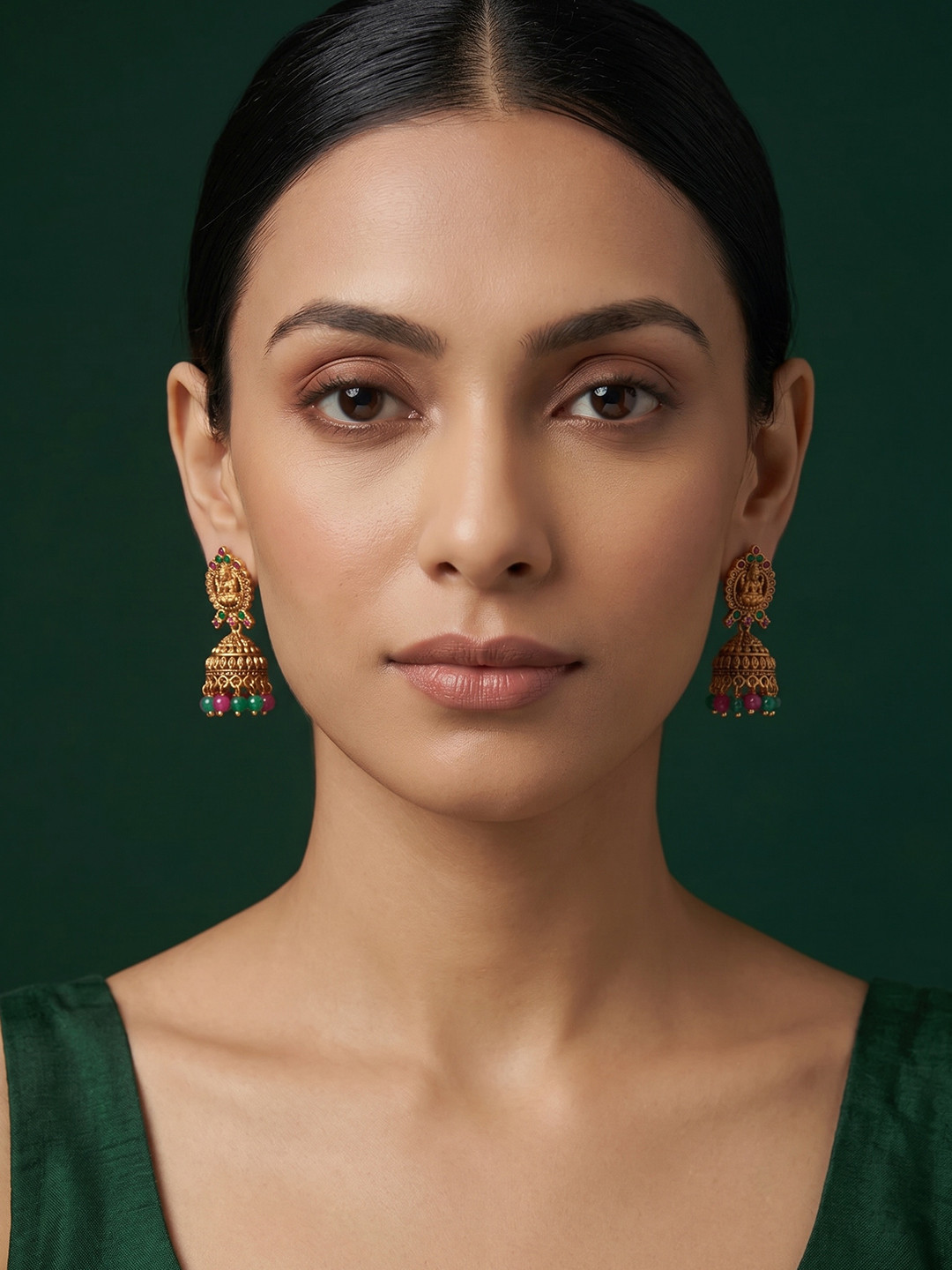 DURATI Gold-Plated Beaded Dome Shaped Jhumkas