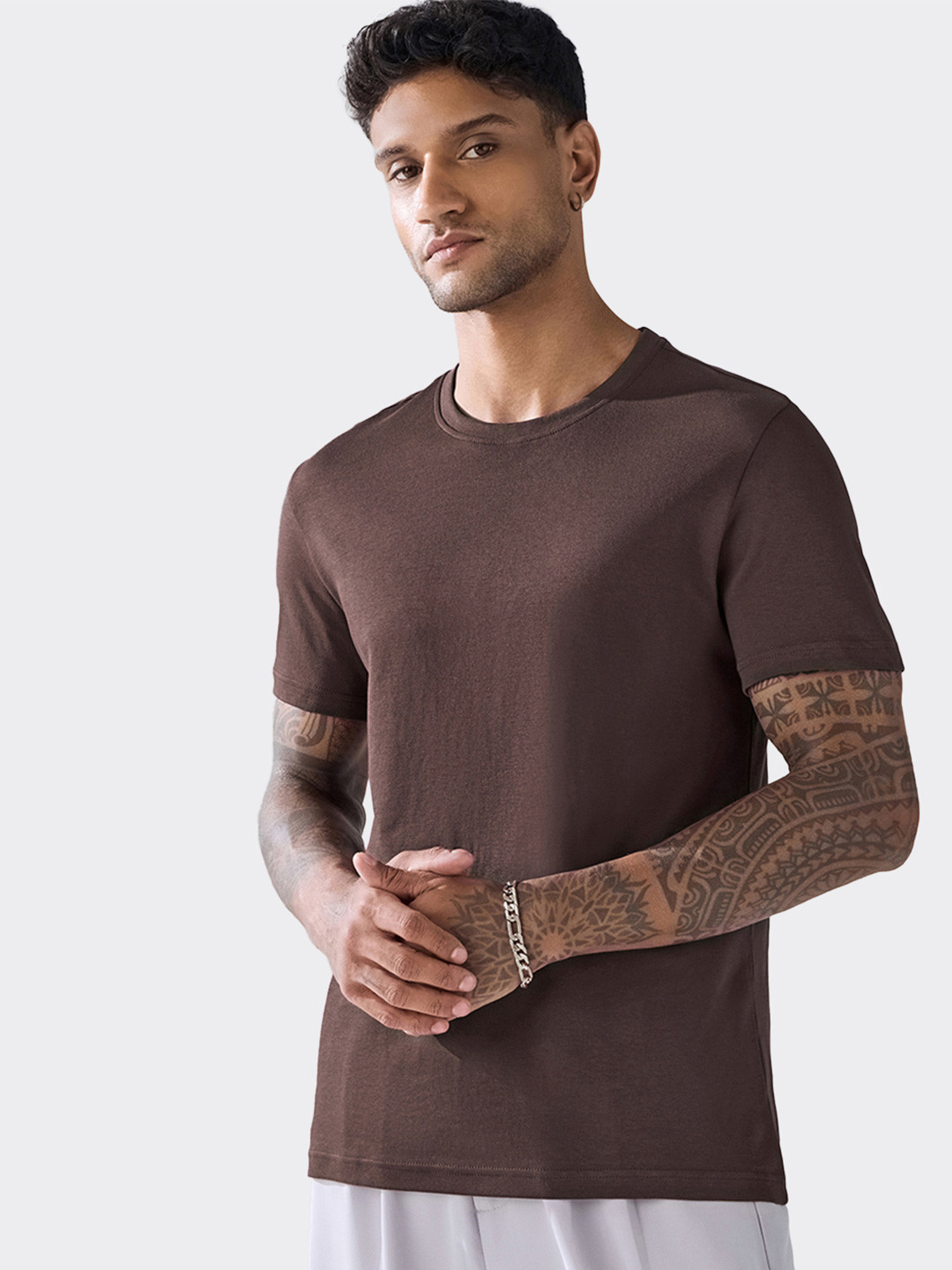 Bewakoof Men Coffee Brown Interlock Cotton T-shirt