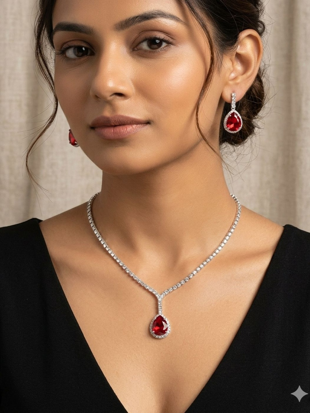 BMINO Silver-Plated Artificial Stones Studded Necklace & Earrings