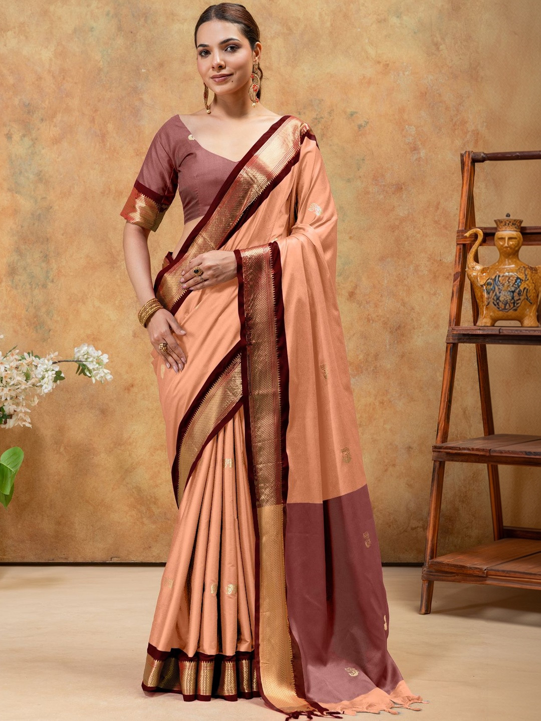 Dhaaga Ghar Woven Design Zari Silk Cotton Handloom Paithani Saree
