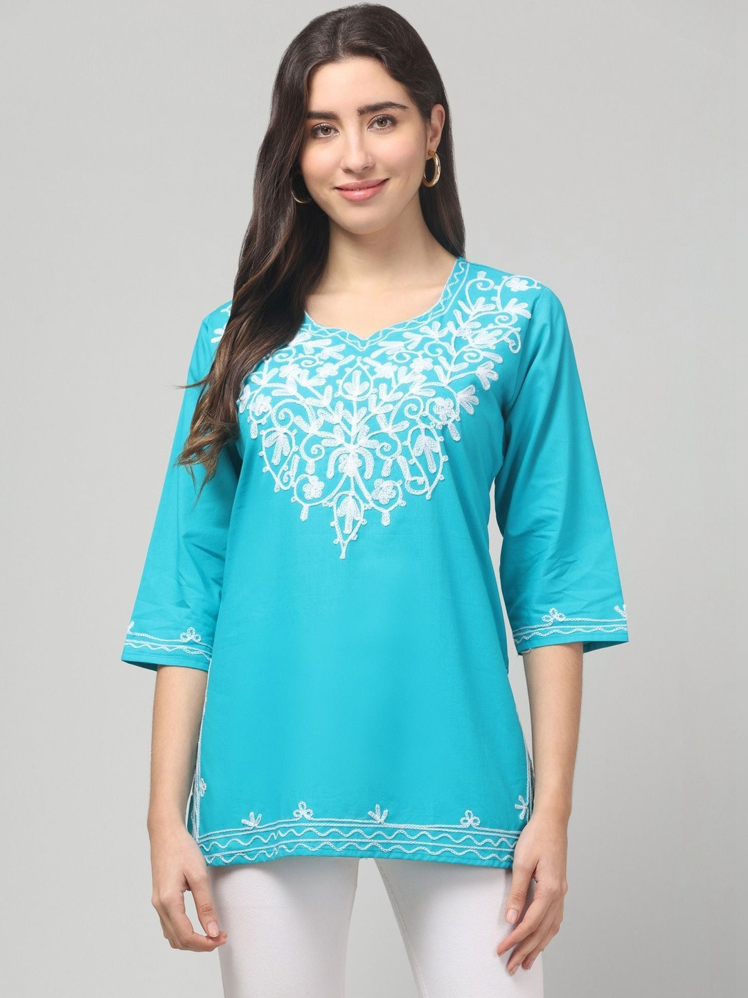 ILMA CREATION Women Ethnic Motifs Embroidered Chikankari Kurta