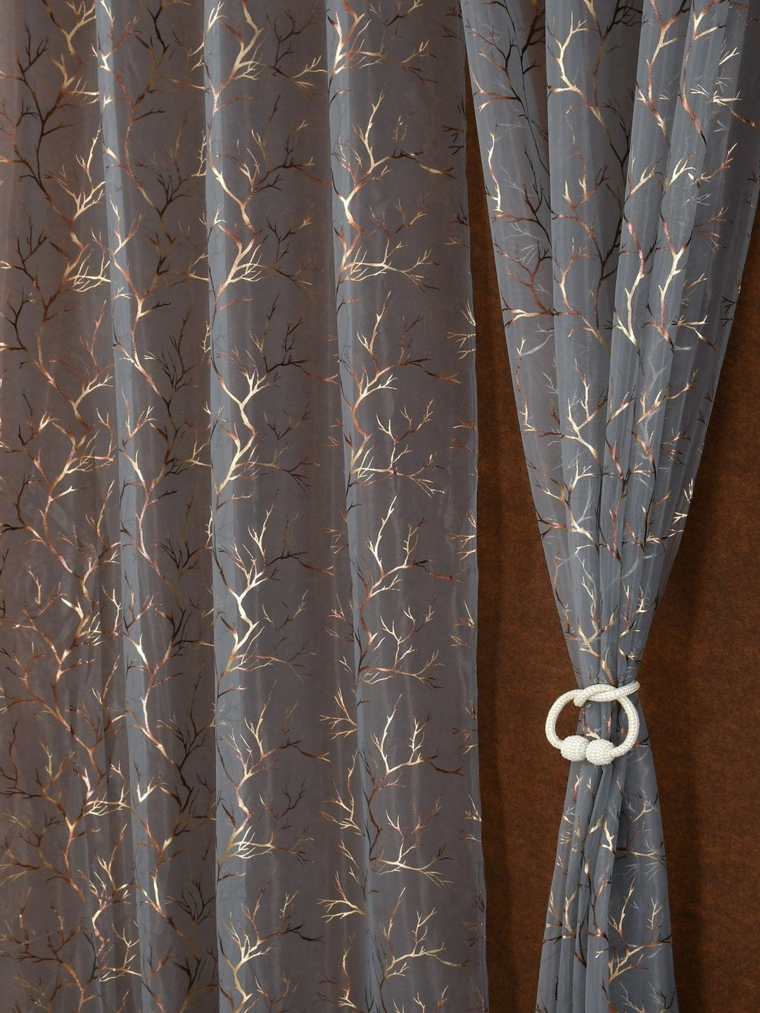 Aura Grey Set of 2 Sheer Door Curtain