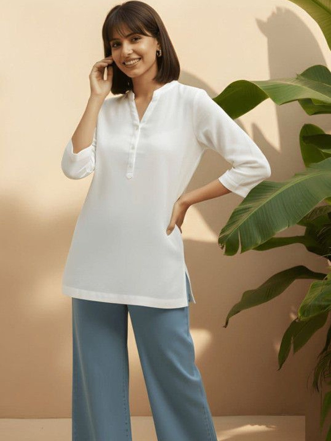 SANTOPERA DESIGNER Mandarin Collar Cotton Top