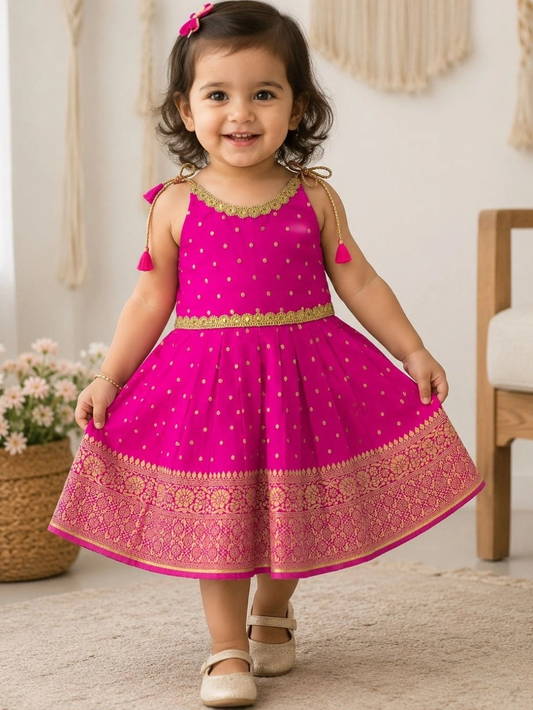 UFB Polka Dot Printed Round Neck Fit & Flare Dress