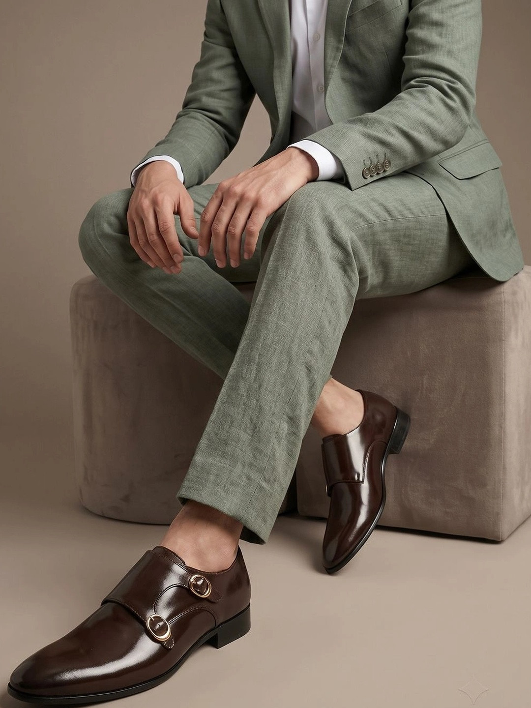 House of Pataudi Men Pointed Toe Buckle Monk Shoes Formal Shoes
