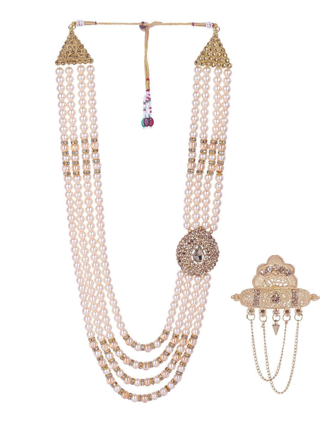JIYANSHI FASHION Pearl Ethnic Neckwear with Brooch
