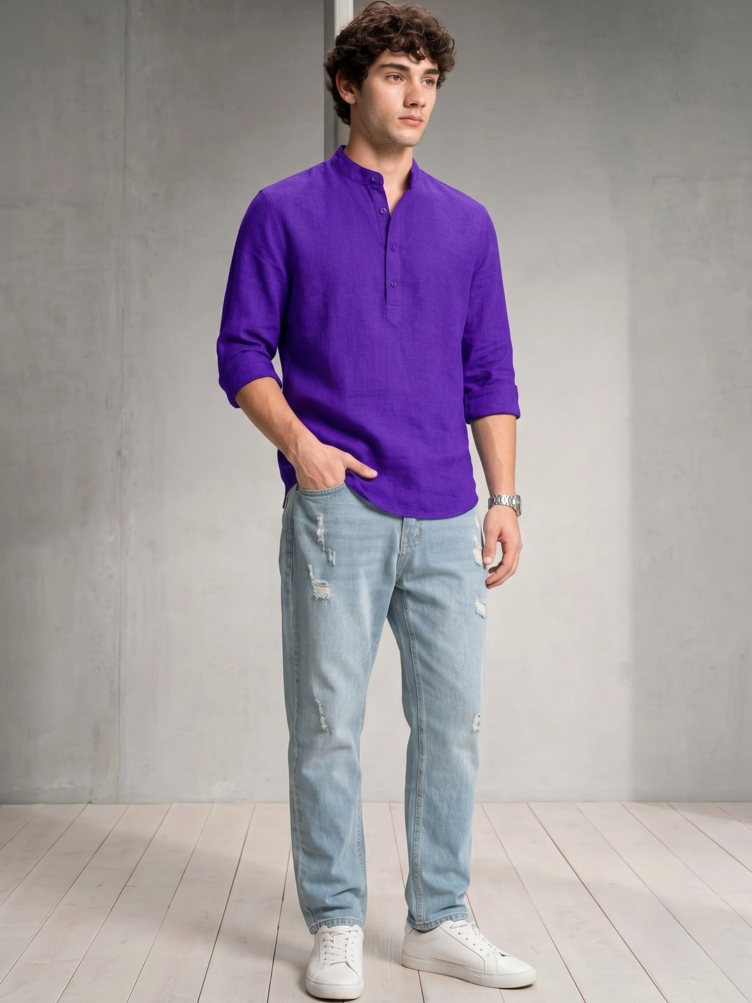 Deelmo Mandarin Collar Straight Kurta