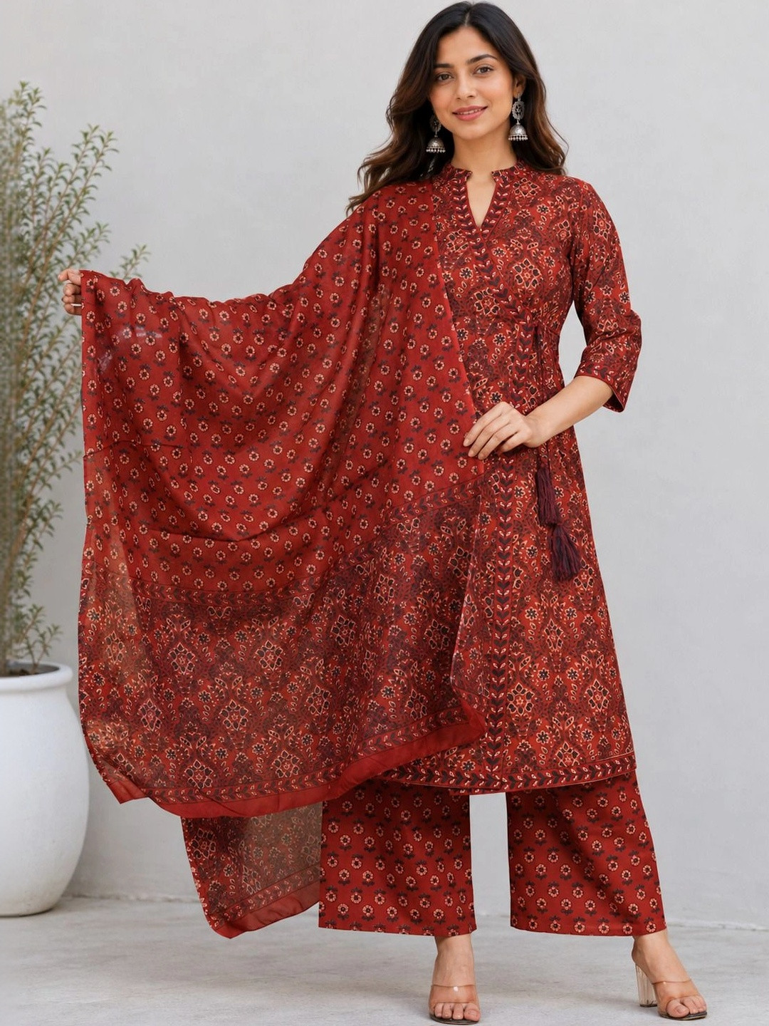 GULMEHAK Women Floral Printed Regular Pure Cotton Kurta with Palazzos & Dupatta