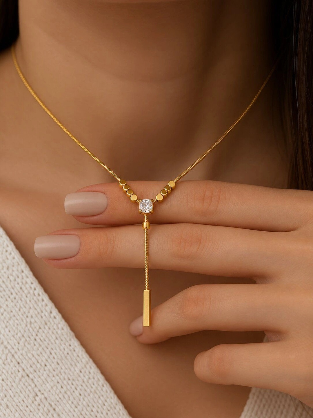 DIVING SWAN Women 18K Thick Gold Plated Ira Pearl Luxe Drop Necklace