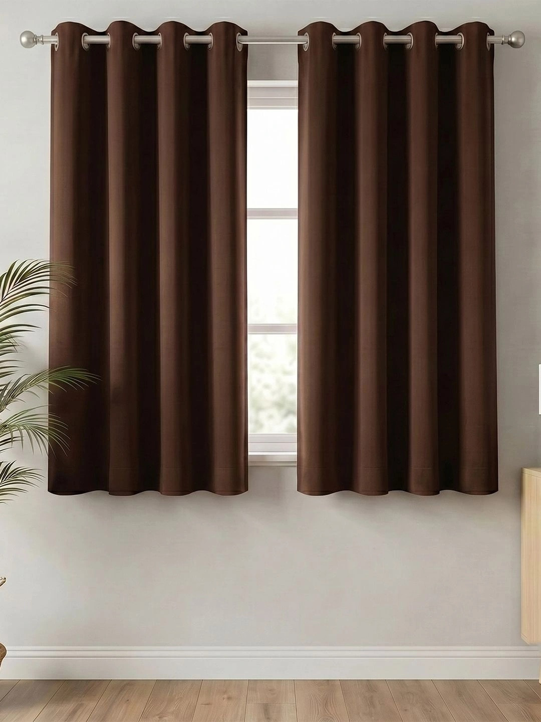 Myntra Elegant Homes Coffee Brown Set of 2 Black Out Window Curtain