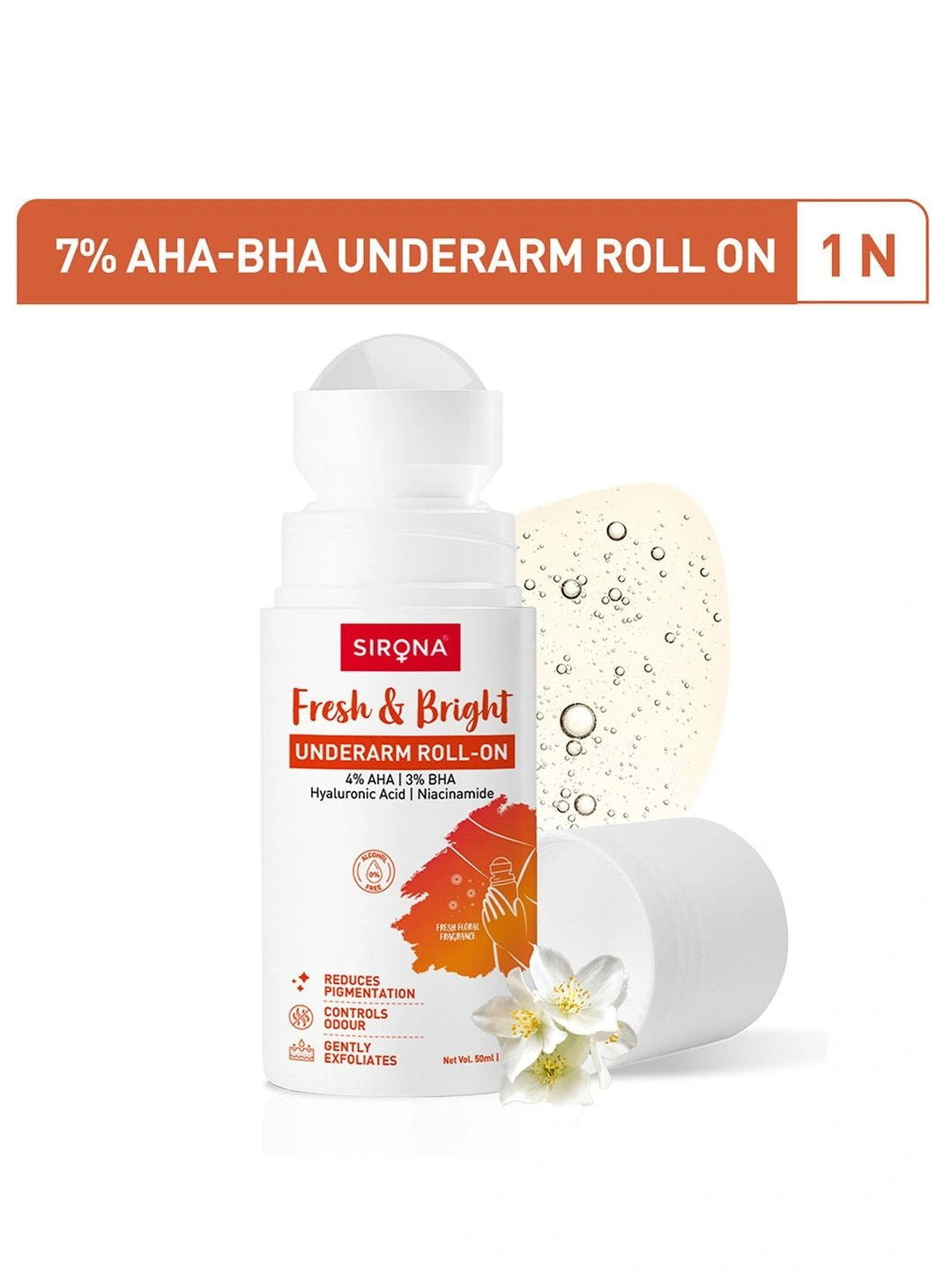 Sirona 2-in-1 Underarm Roll On Deodorant with Prebiotics 50 ml - Floral Fresh