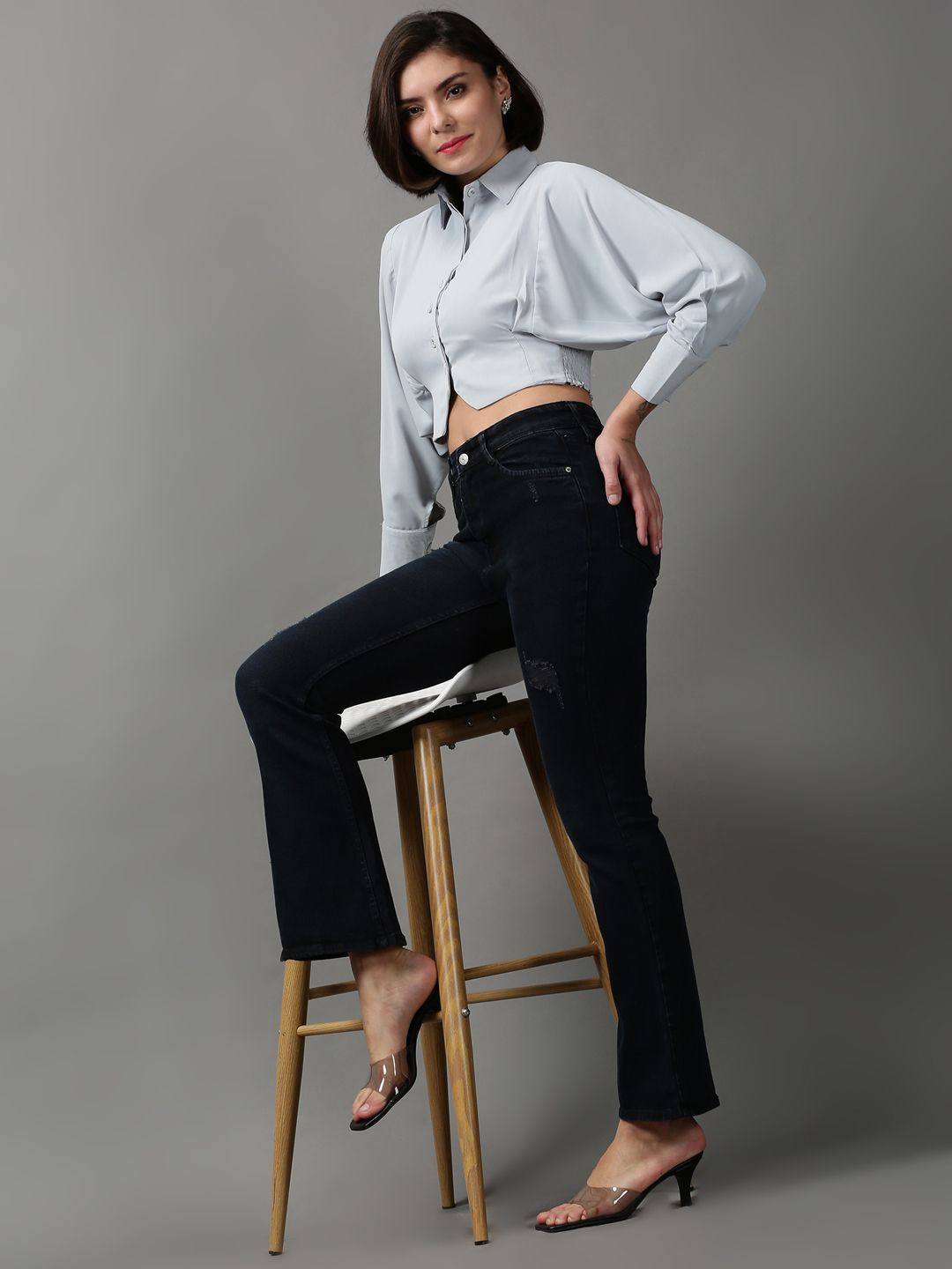 SHOWOFFFF Women Black Bootcut Mildly Distressed Stretchable Jeans