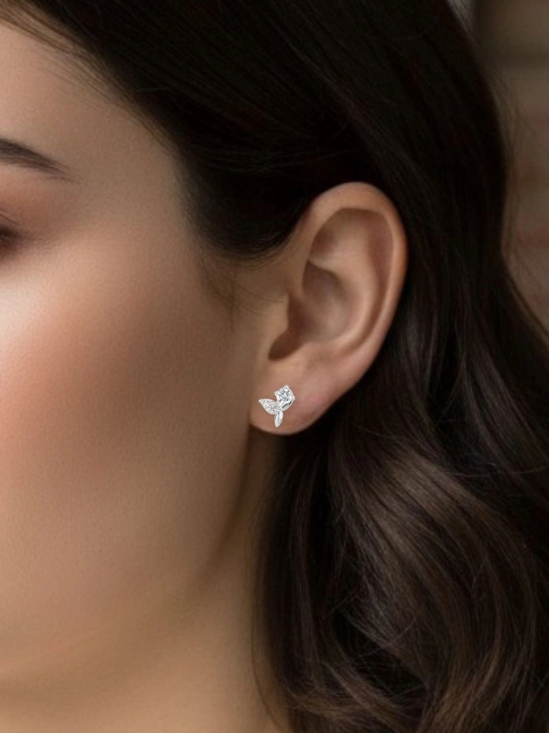 Luxevogue Rhodium Plated 925 Sterling Silver Fin-Tastic Studs Solitaire Earrings