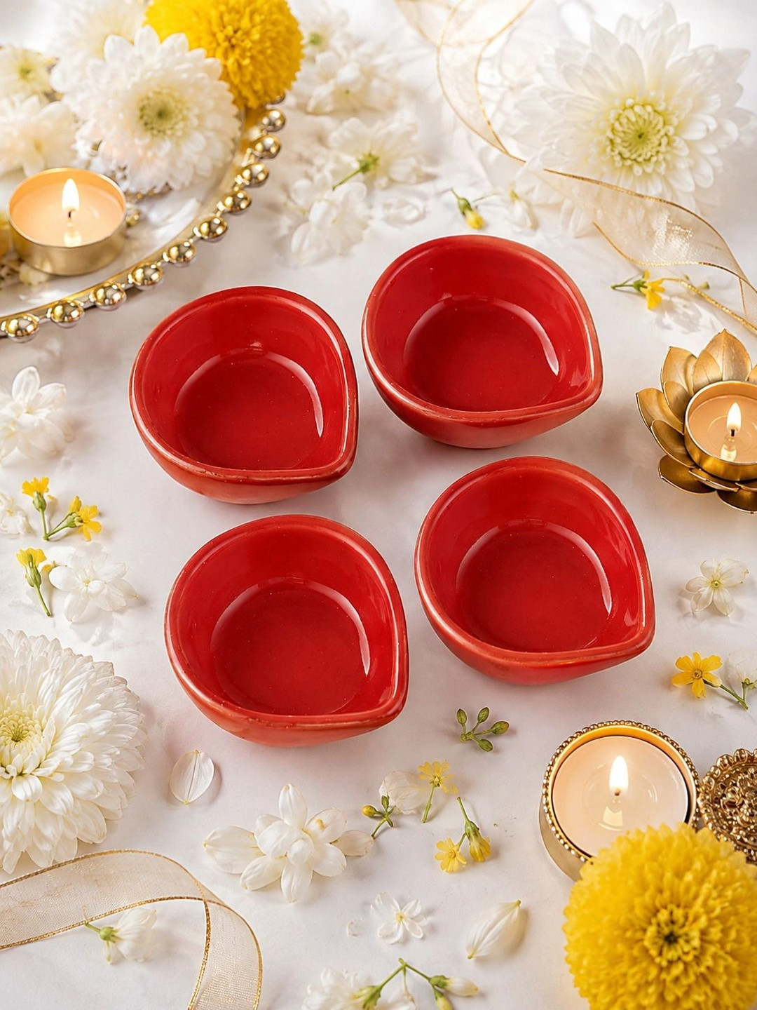 MIAH Decor Ceramic 4 Piece Handmade Diwali Diyas