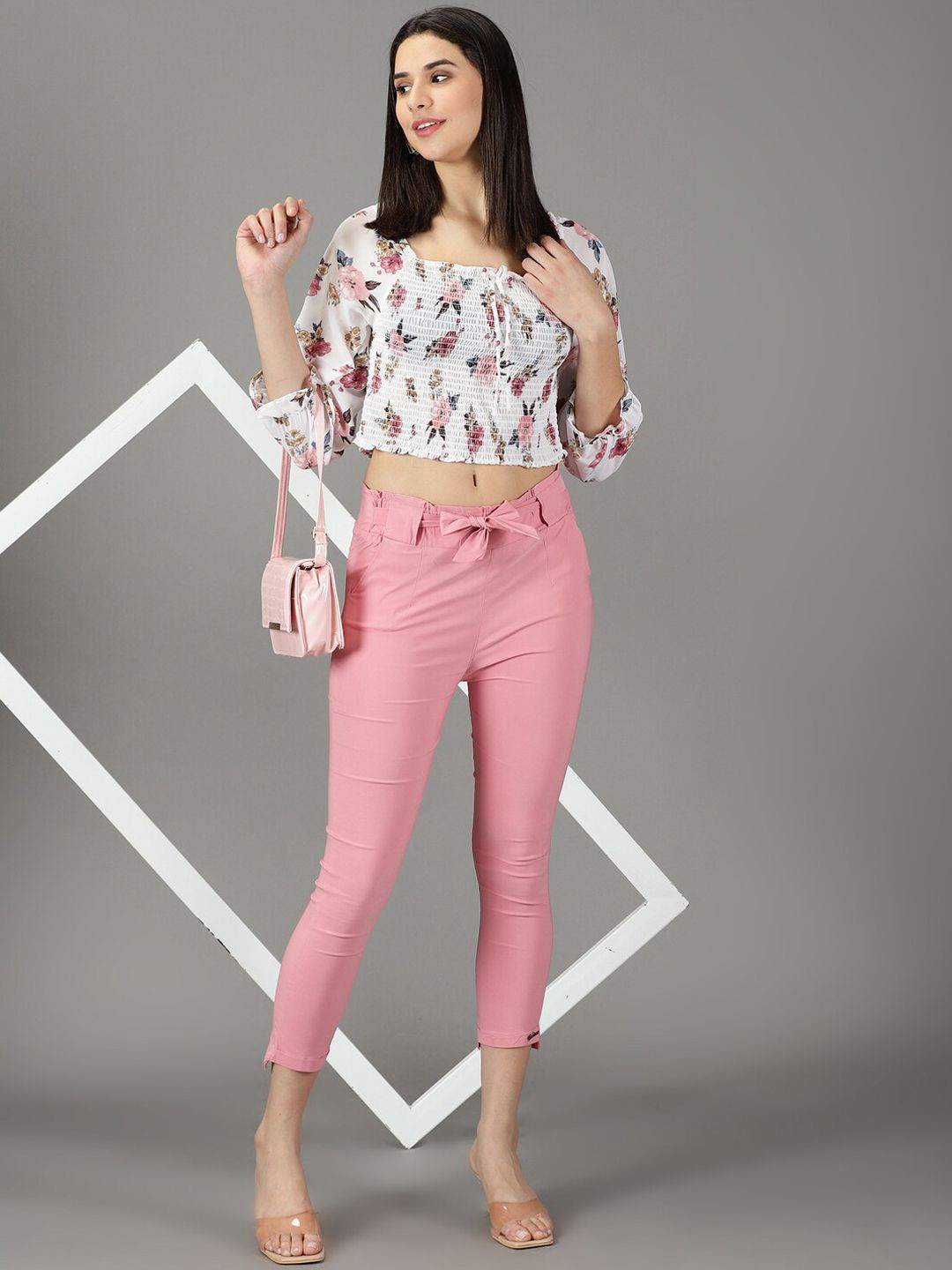 SHOWOFFFF Women Relaxed Slim Fit High-Rise Cigarette Trousers