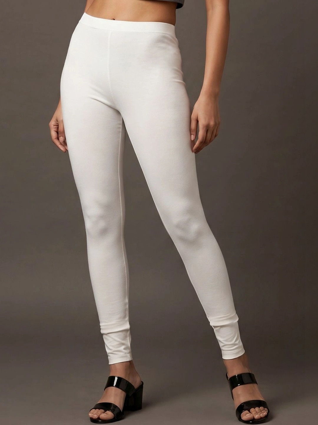 Go Colors Women Cream-Coloured Solid Ankle-Length Leggings