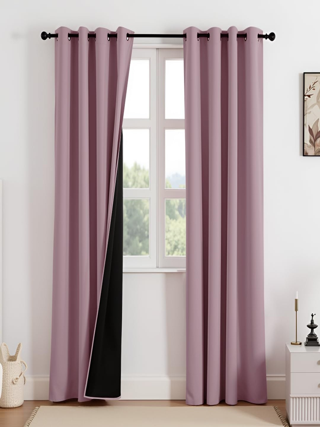 HOMEMONDE Set of 2 Blackout Solid Polyester Eyelet Door Curtains - 7 Feet