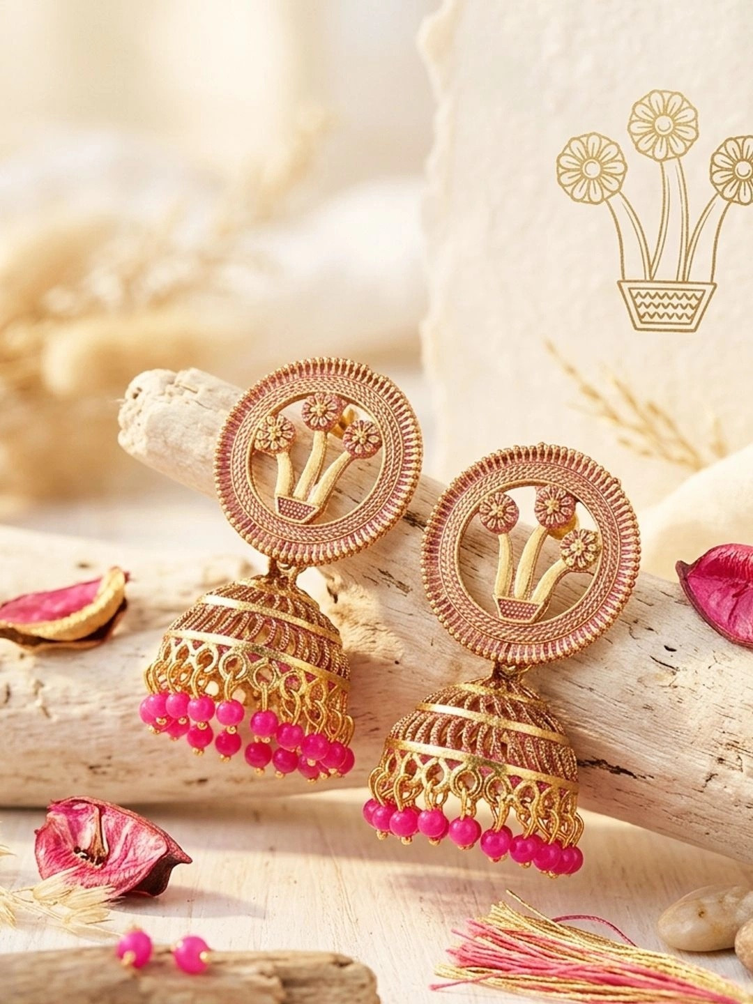 ANIKAS CREATION Gold-Toned Dome Shaped Jhumkas