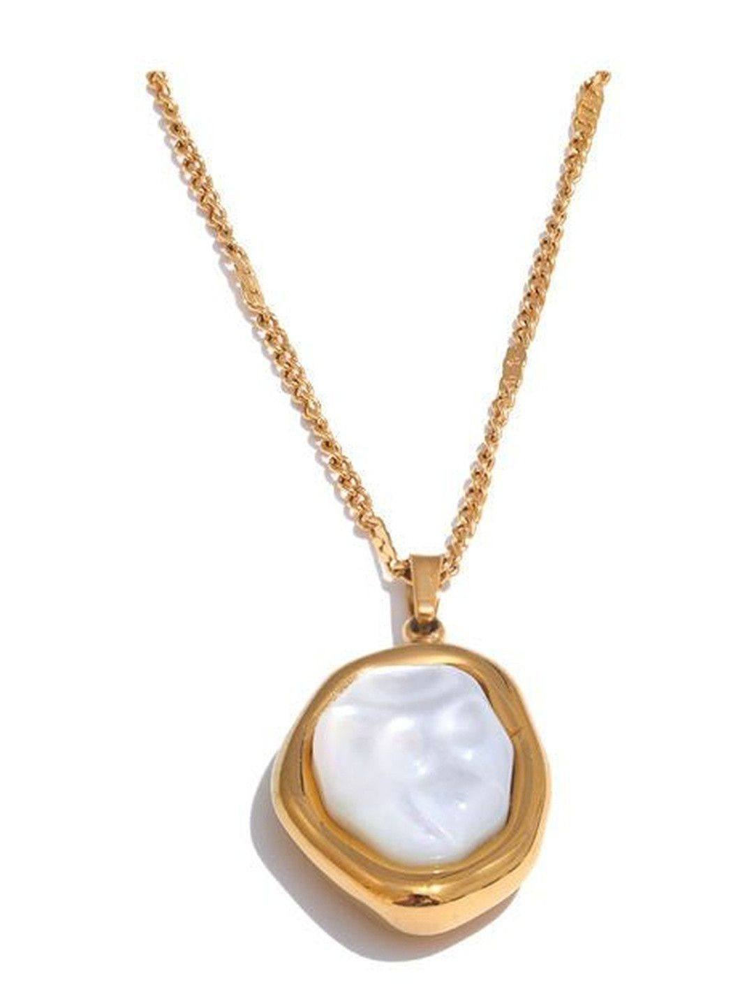 DIVING SWAN Women 18K Thick Gold Plated Indu Baroque Pearl Pendant Necklace
