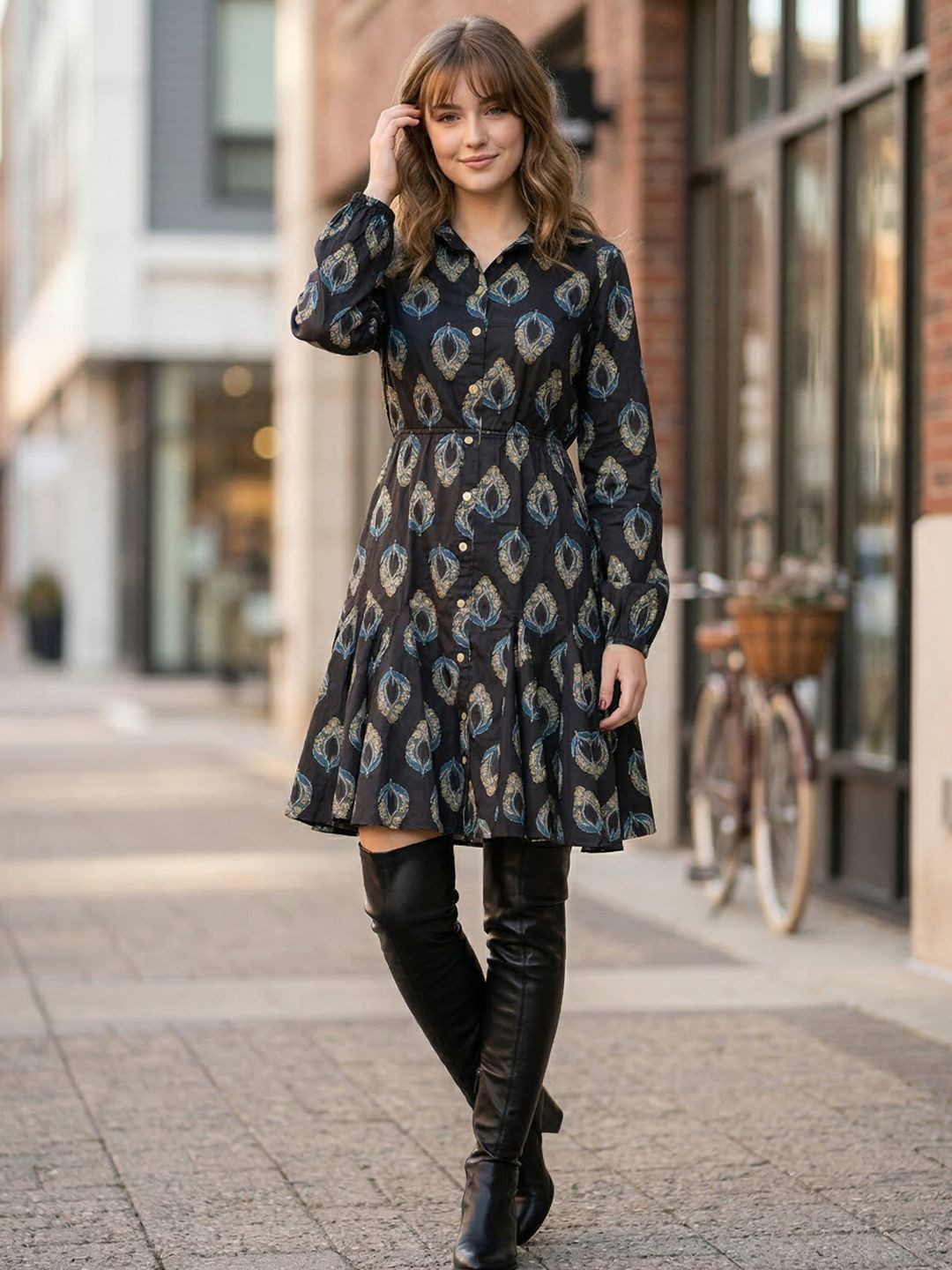 AADVIKA Women Ethnic Motifs Print A-Line Dress