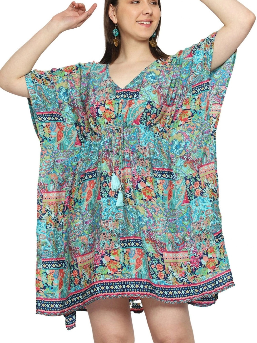 GALE GIRLS Floral Print Kimono Sleeve Kaftan Dress