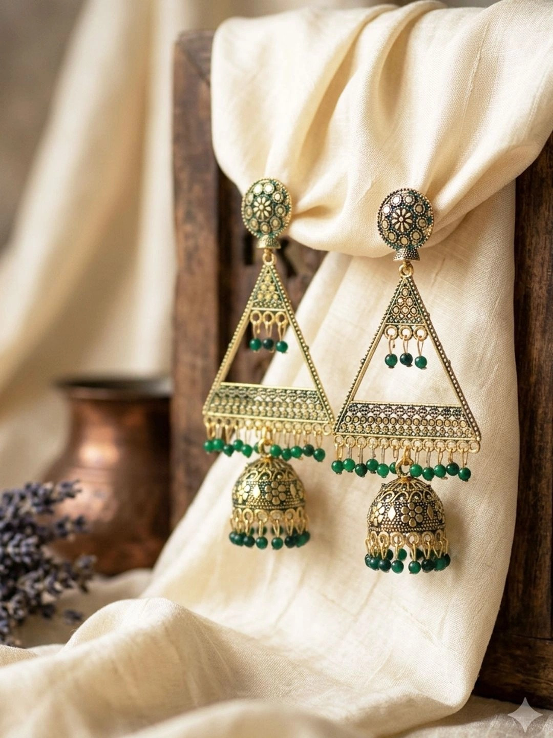 ANIKAS CREATION Green Contemporary Jhumkas Earrings