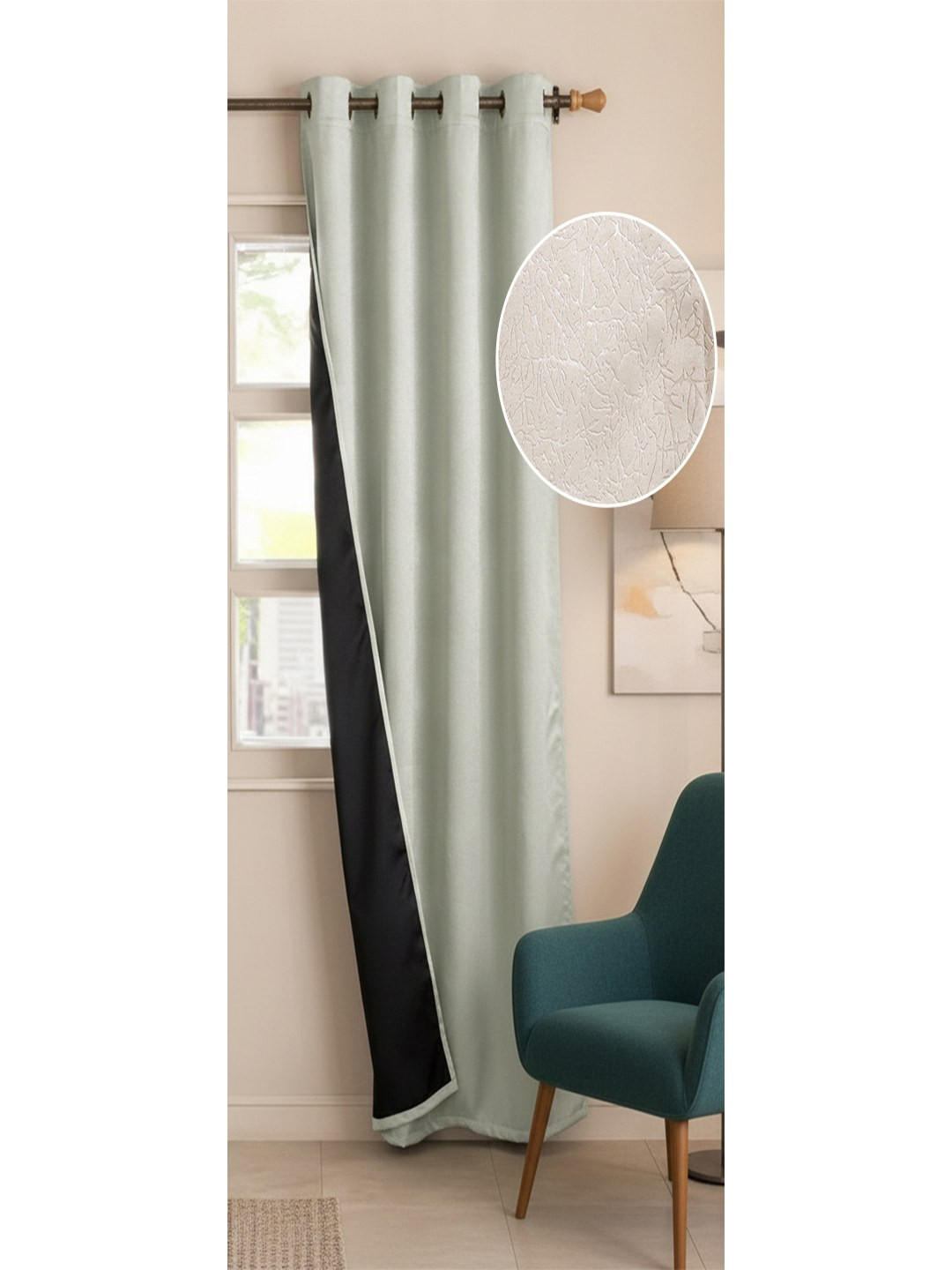 HOMEMONDE Blackout Self Design Polyester Eyelet Window Curtain - 6 Feet