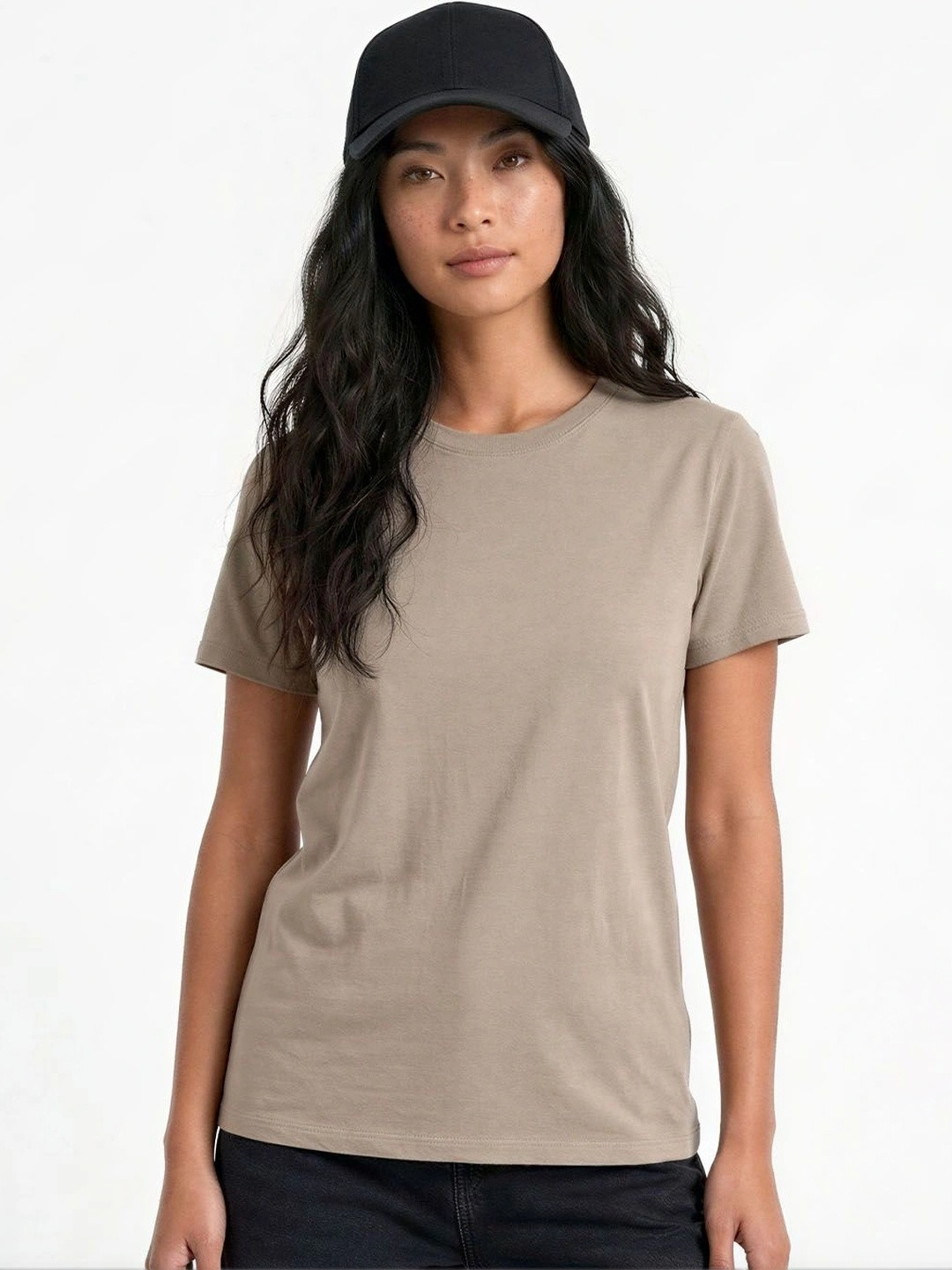 DKY Women Solid Round Neck Cotton T-shirt