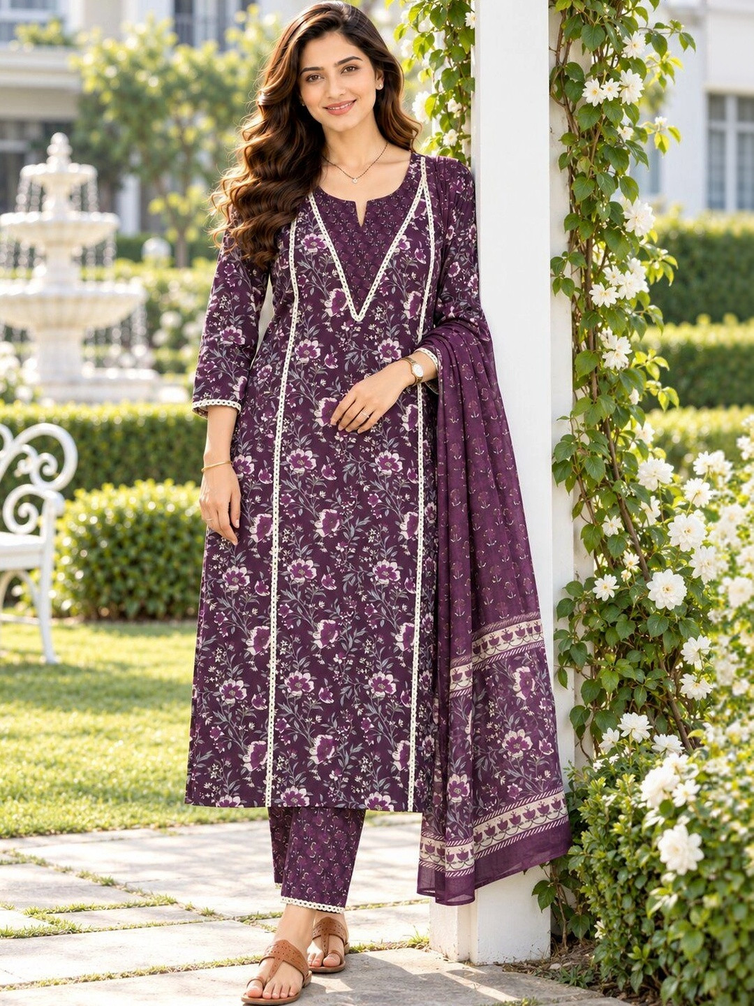 KALINI Floral PrintedKurta With Trousers & Dupatta