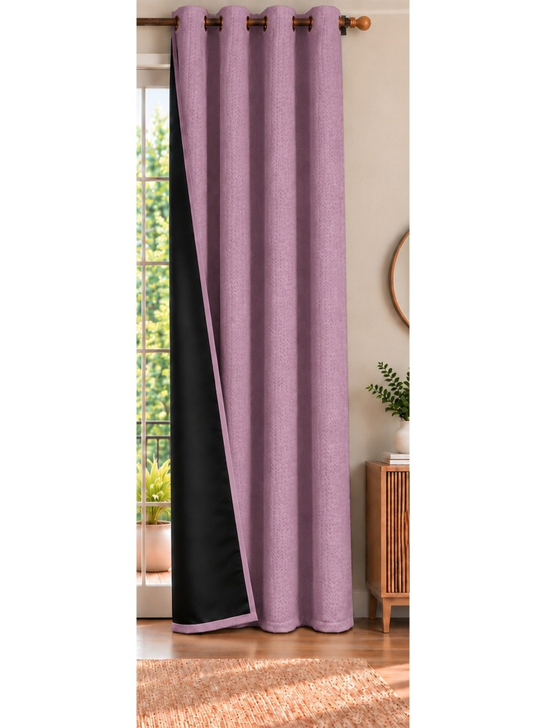HOMEMONDE Blackout Self Design Polyester Eyelet Door Curtain - 8 Feet