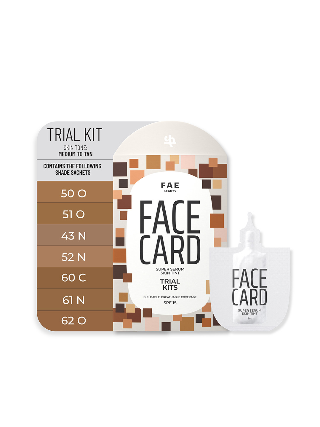 FAE BEAUTY Face Card 4 in 1 Super Serum Skin Tint Trial Kit | Set of 6 |Medium to Tan