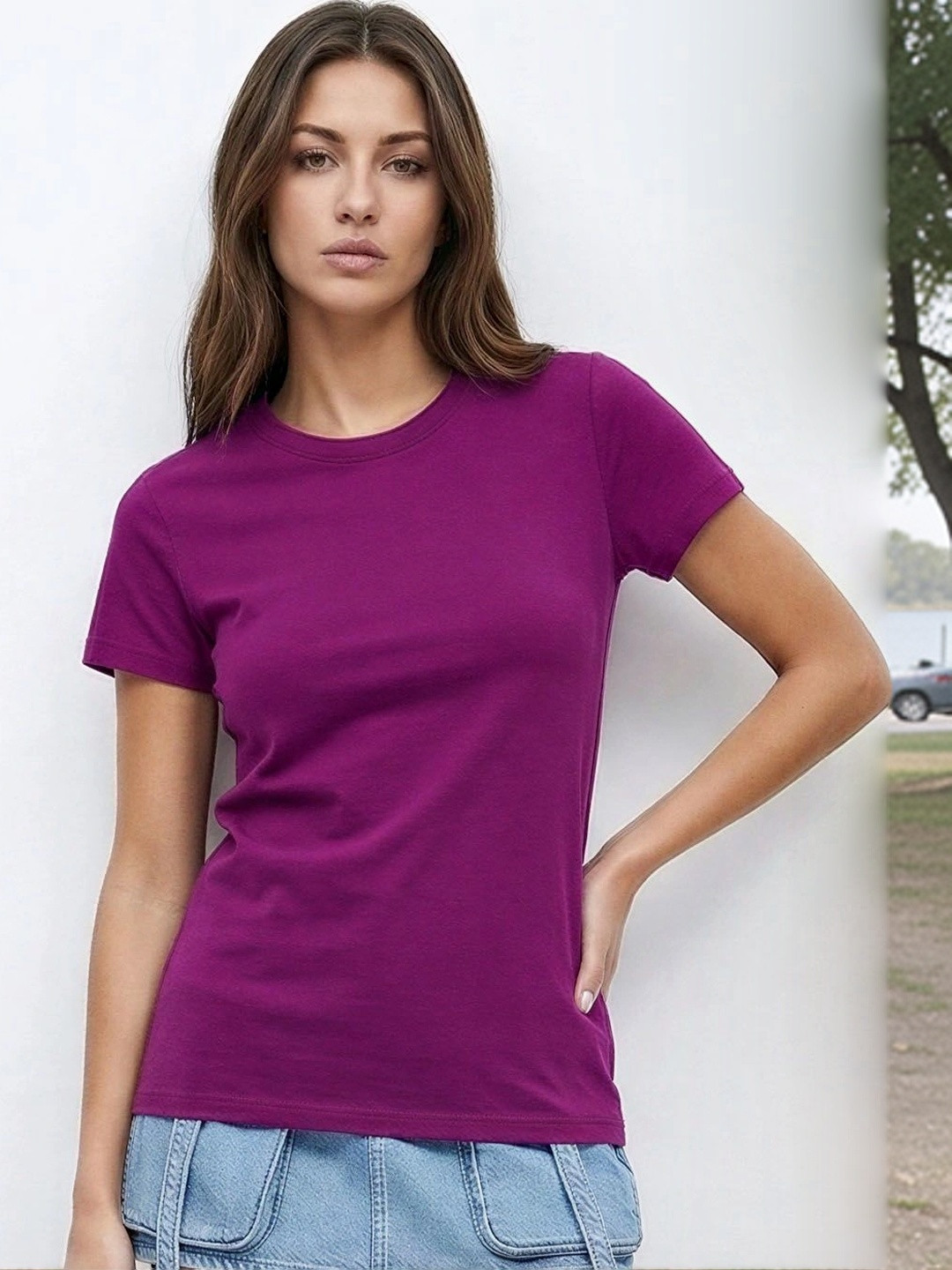 DKY Women Solid Round Neck Cotton T-shirt