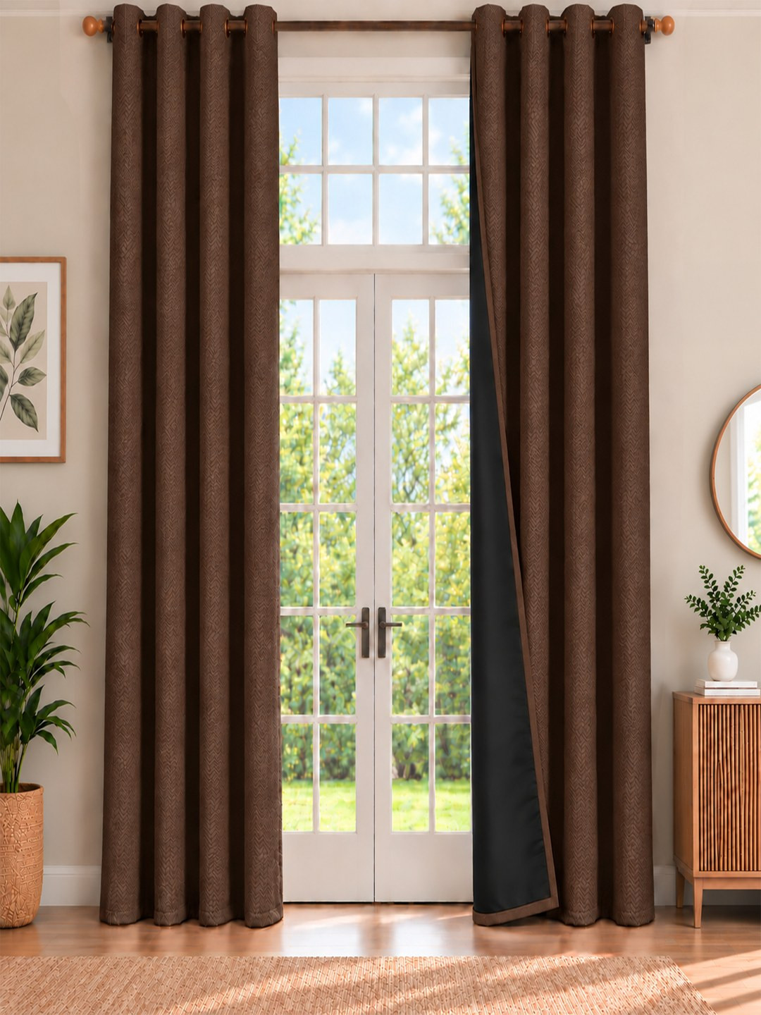 HOMEMONDE Set of 2 Blackout Self Design Polyester Eyelet Long Door Curtains - 10 Feet