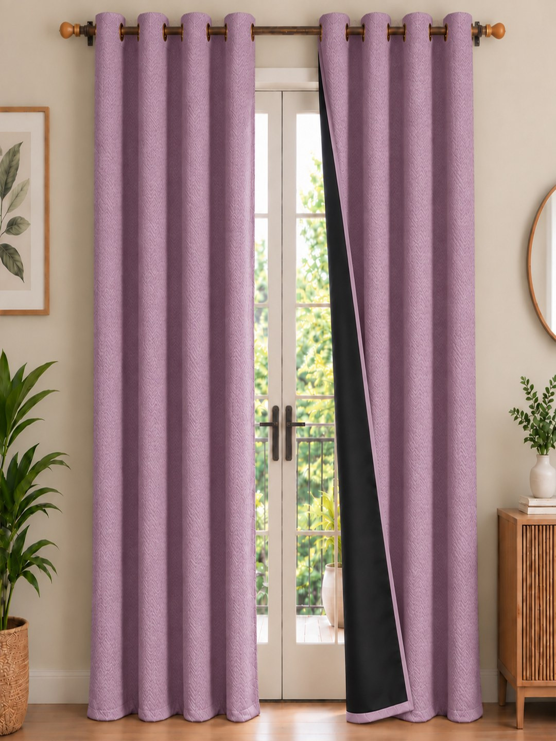 HOMEMONDE Set of 2 Blackout Self Design Polyester Eyelet Door Curtains - 7 Feet