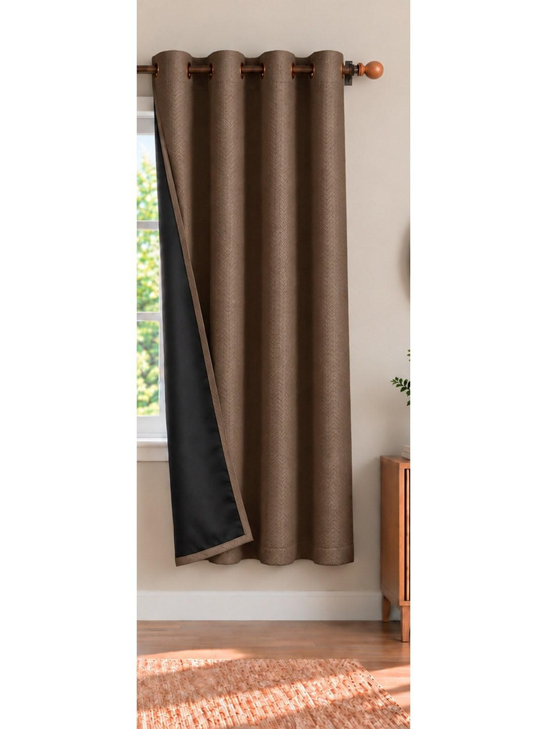 HOMEMONDE Blackout Self Design Polyester Eyelet Window Curtain - 6 Feet