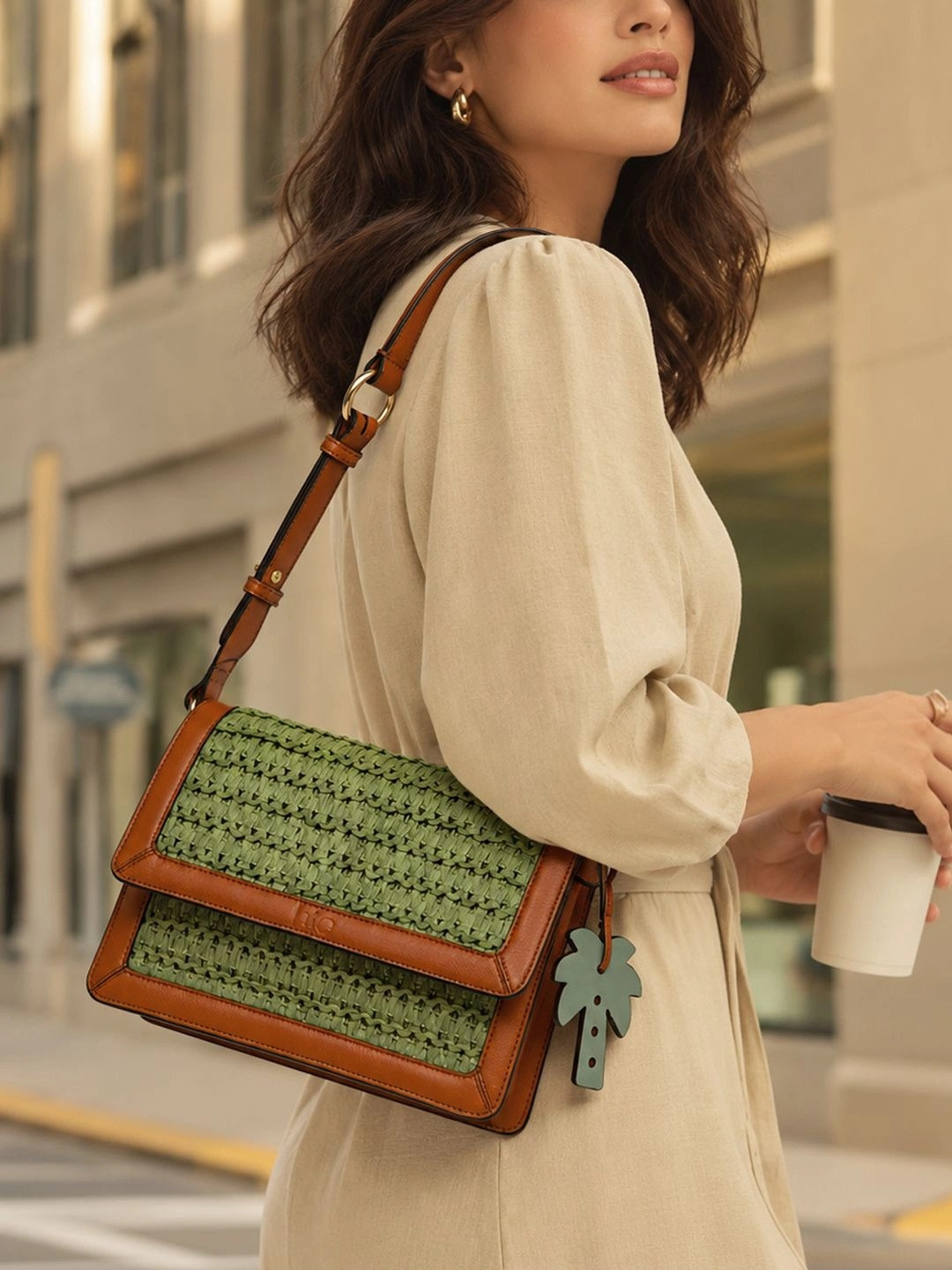 HIE Clara Textured Synthetic Leather Large Structured Shoulder Bag